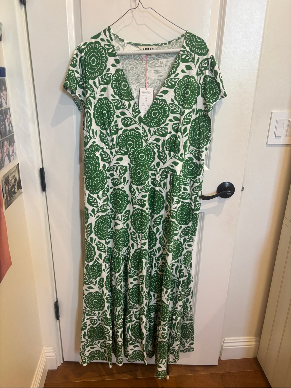 Boden White Maxi Dress with Green Floral Print